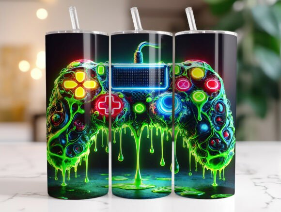 20oz Neon Gaming Controller Tumbler Wrap Graphics for Publishers
