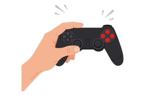A Hand Holding a Black Gaming Controller: Graphics & Illustrations