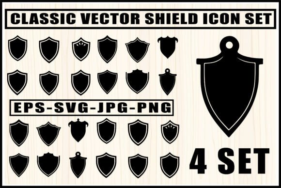 Bold Shield Vector Icons Pack for Graphics and Crafts