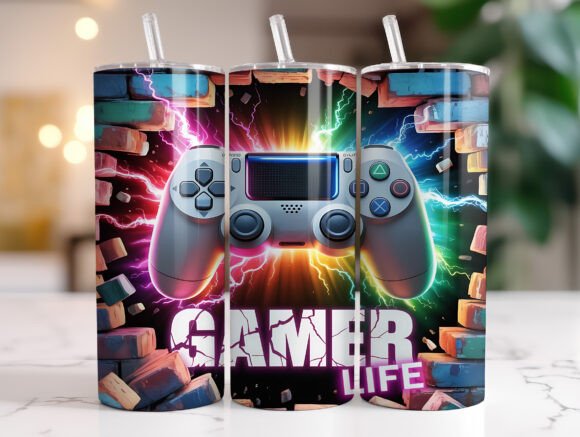 Colorful Controller Gaming 20oz Tumbler Graphics for Modern Tumbler Wraps