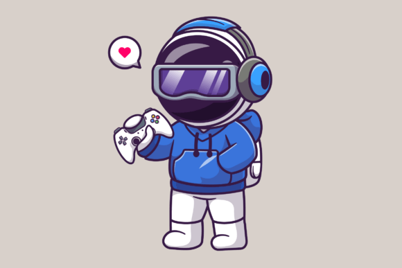 Cute Astronaut Gaming VR with Headphone Graphics and Illustrations