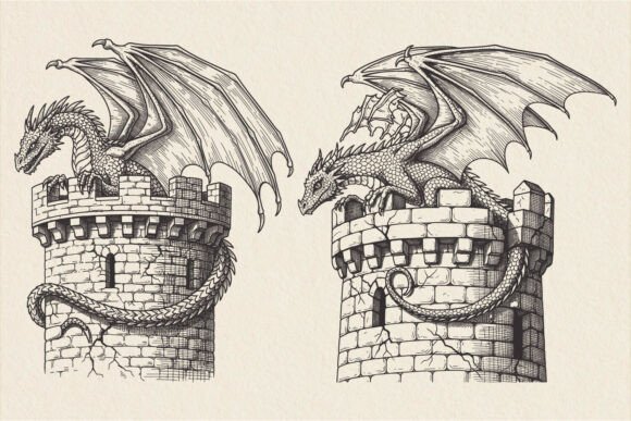 Dragon on Castle Tower SVG: A Graphic Design Asset for Crafts and Content