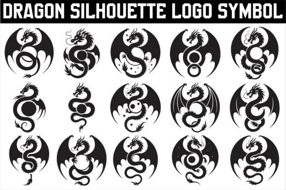 Dragon Silhouette Logo Symbol for Graphics and Crafts