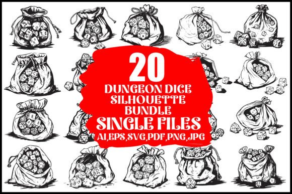 Dungeon Dice Silhouette Vector Bundle for Crafts and Graphics