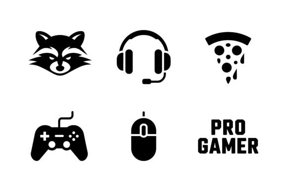 Gamer Raccoon Vector Silhouette Set for Graphics and Crafts