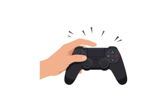 Hand Holding a Black Gaming Controller I: Graphics & Illustrations for Publishers