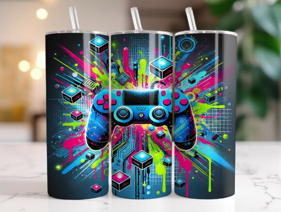 Neon Splatter Gaming Controller Tumbler Graphics & Tumbler Wraps Review