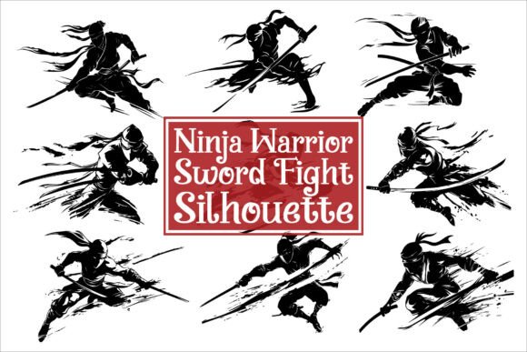 Ninja Warrior Sword Fight Silhouette Graphics for Crafts