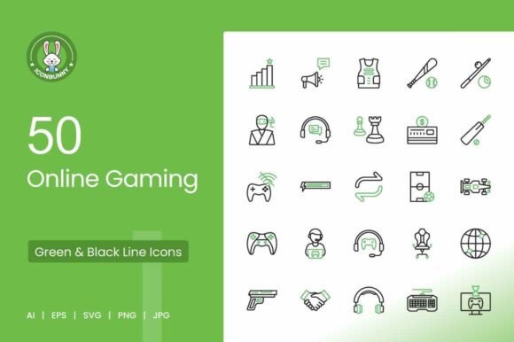 Online Gaming Green Black Icons for Modern Graphics