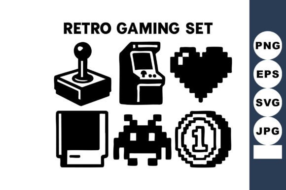 Retro Gaming Set Pixel Art Joystick Arca Graphics & Illustrations