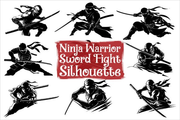 Samurai Ninja Sword Battle Silhouettes for Crafts and Graphics